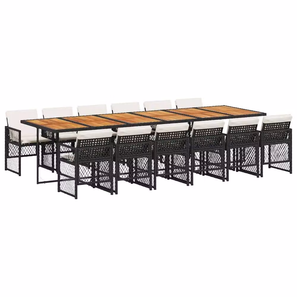 Berkfield Home 13 Piece Black Poly Rattan Garden Dining Set with Acacia Wood Table – 2