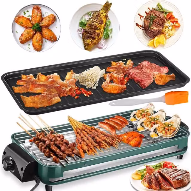SPETLEK 1500W Smokeless Indoor Barbecue Griddle with Non-Stick Coating and Adjustable Thermostat, Green
