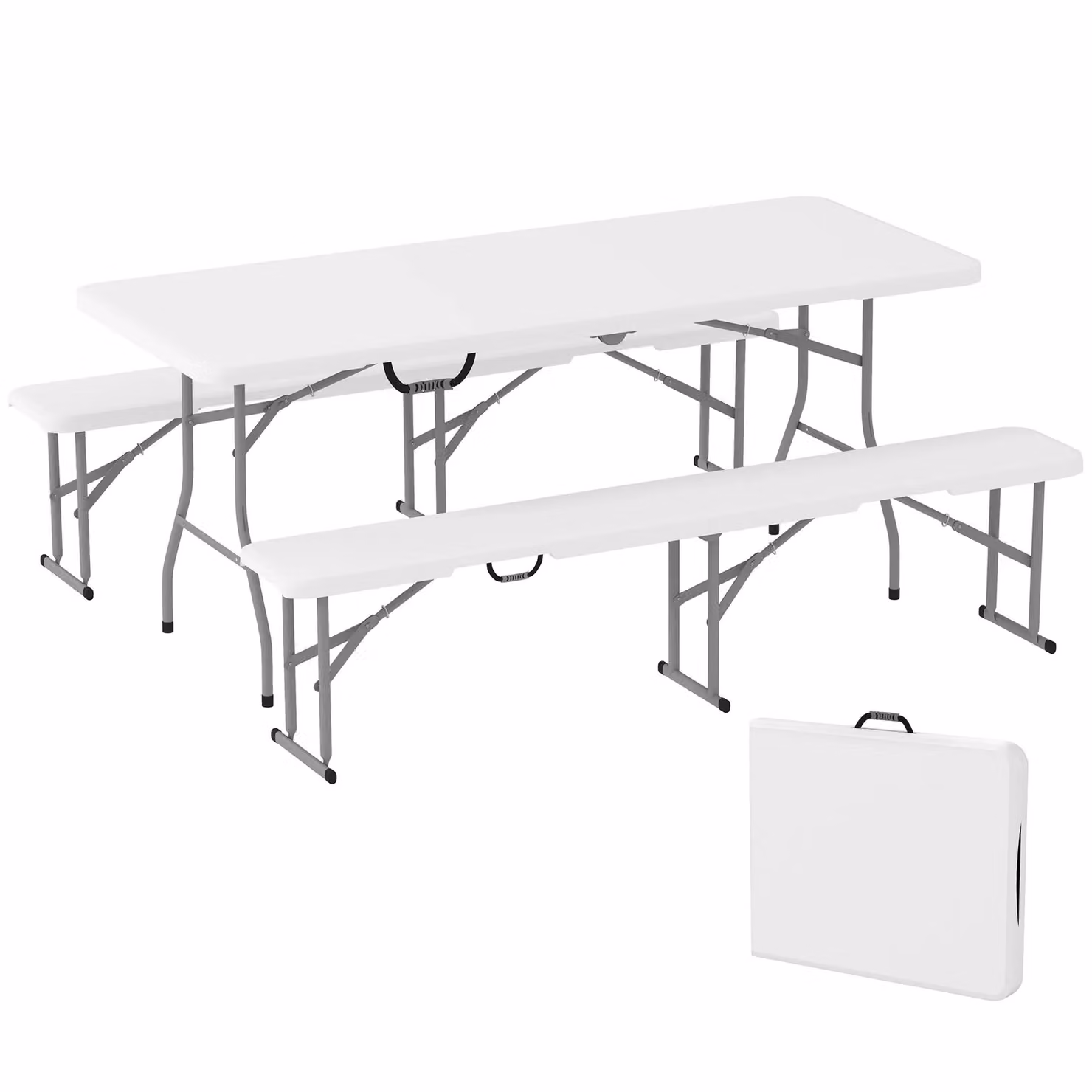 OUTSUNNY 3 Piece Folding Picnic Table and Bench Set in White – 2