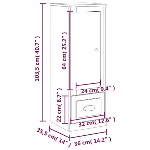 vidaXL Highboard in Smoked Oak, Brown Rustic Engineered Wood, W/D/H: 36 x 35.5 x 103.5 cm – 3