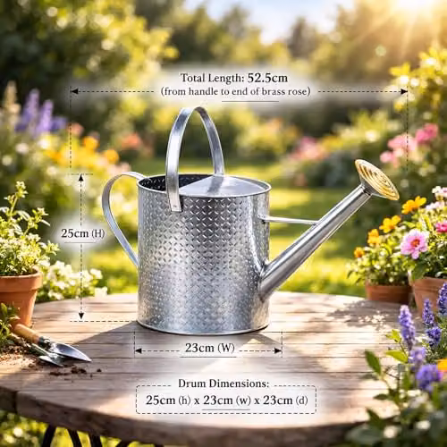 Simpa 9L Vintage Embossed Galvanised Steel Watering Can with Rose in Silver – 3