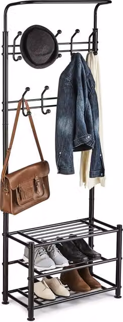 House of Home Metal Coat Stand with Shoe Rack and Umbrella Holder, Black – 1