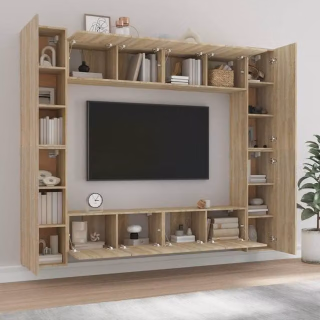 Berkfield Home Classic 8 Piece TV Cabinet Set in Sonoma Oak and Beige Engineered Wood – 1