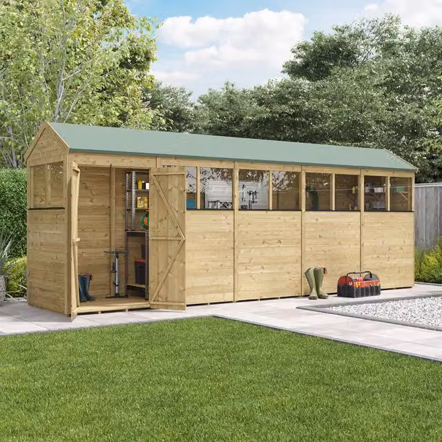BillyOh Rustic Brown Wooden Apex Shed with Window, 15mm Tongue and Groove, W: 609.6 cm, D: 121.9 cm