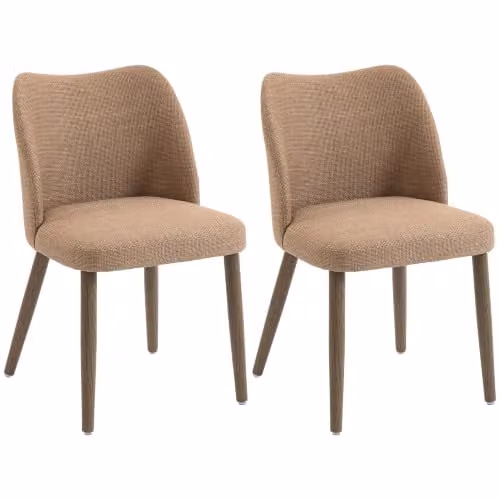 HOMCOM Set of 2 Brown Linen Upholstered Dining Chairs with Rubberwood Legs