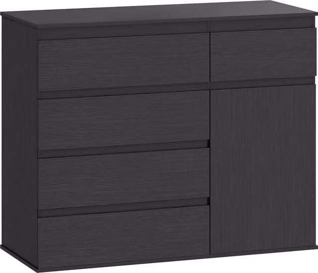 HOMCOM Modern Black Sideboard Storage Cabinet with 5 Drawers and Adjustable Shelf