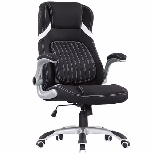 VINSETTO Black Fabric Executive Office Chair with Armrests and 360 Degree Swivel – 1