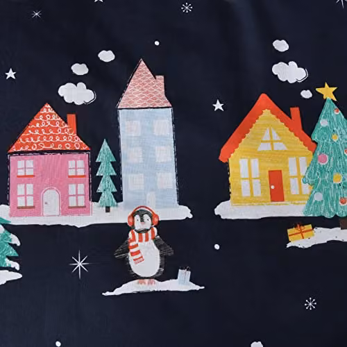 Sleepdown Santa Town Christmas Reversible Polycotton Duvet Cover and Pillowcase Set, Navy, W/D/H: 135 x 200 cm – 5