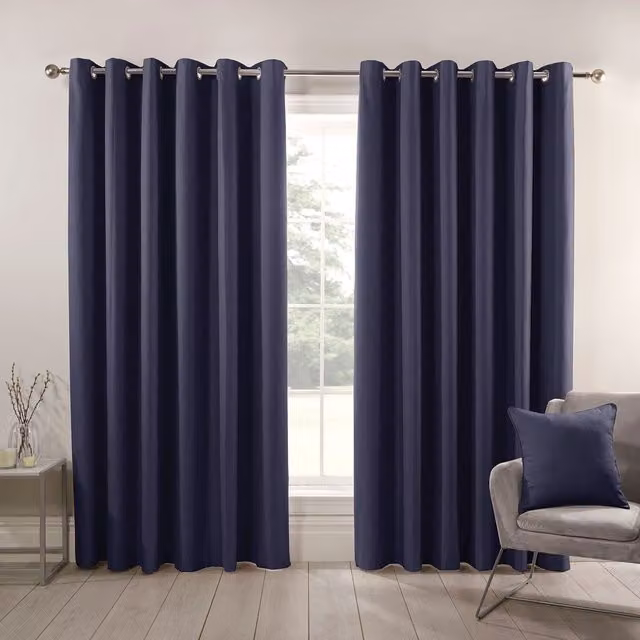 Divante Blue Plain Modern Blackout Eyelet Fabric Curtains, W: 168 cm, H: 229 cm