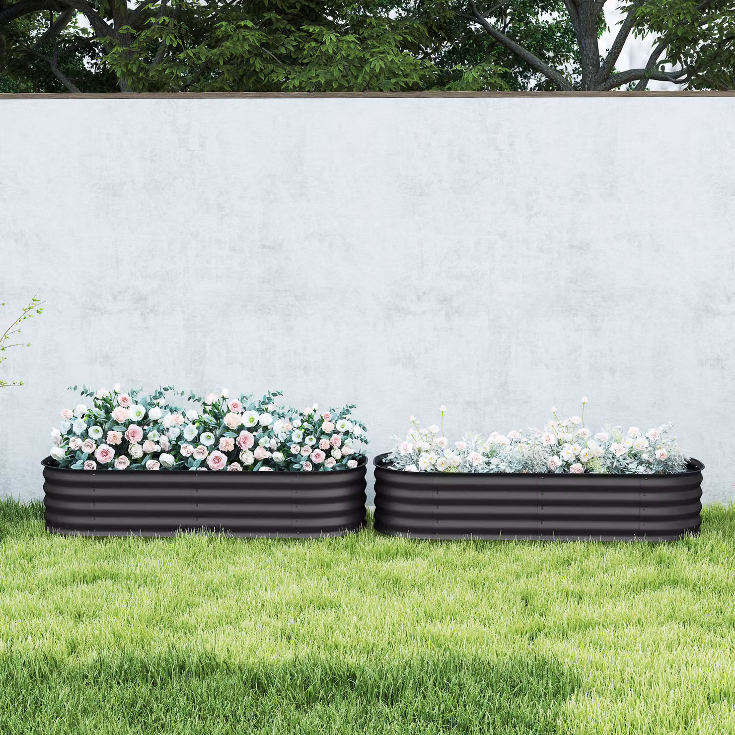 Outsunny Pack of 2 Galvanised Steel Raised Garden Beds with Safety Edging in Dark Grey – 2
