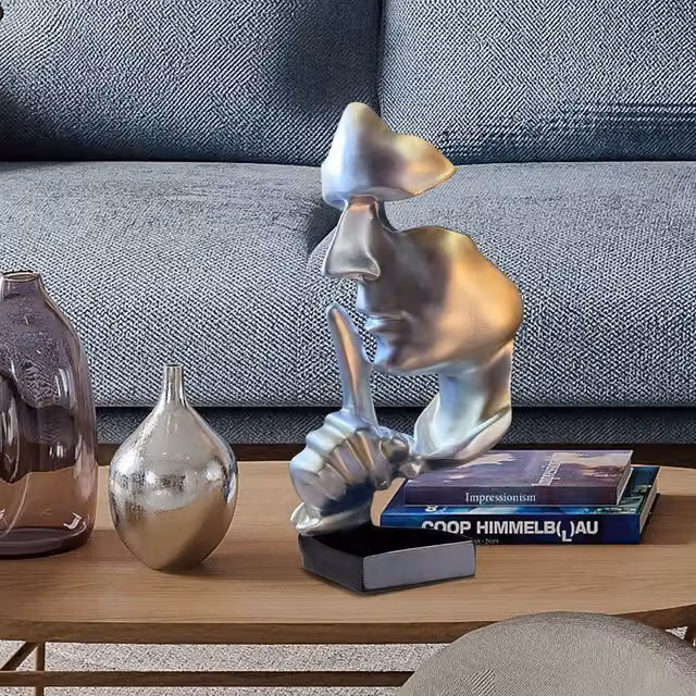 Huhote Silver Resin Thinker Abstract Art Sculpture for Home or Office Desk Decor