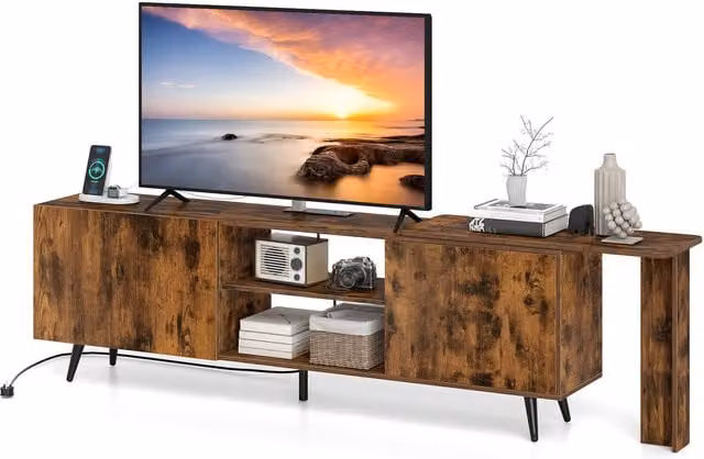 COSTWAY Mid Century Brown Wood and Metal TV Stand