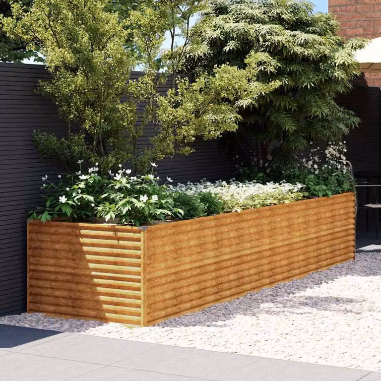 Berkfield Home Garden Corten Steel Raised Bed in Brown, W/D/H: 386 x 100 x 69 cm