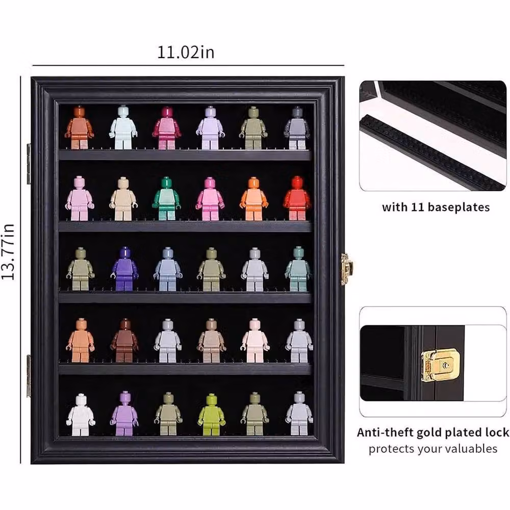Kelvenix Wood Minifigure Display Case Box in Black and Gold – 2