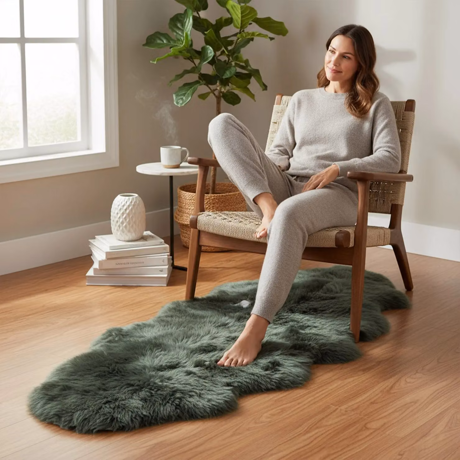 Infinity Leather Green Genuine Sheepskin Wool Rug, W: 180 cm, D: 60 cm – 2