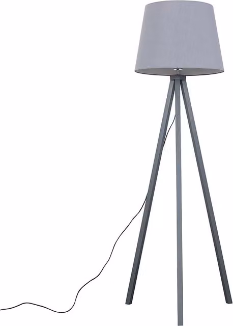 ValueLights Modern Grey Wood Tripod Floor Lamp with Grey Fabric Cone Shade