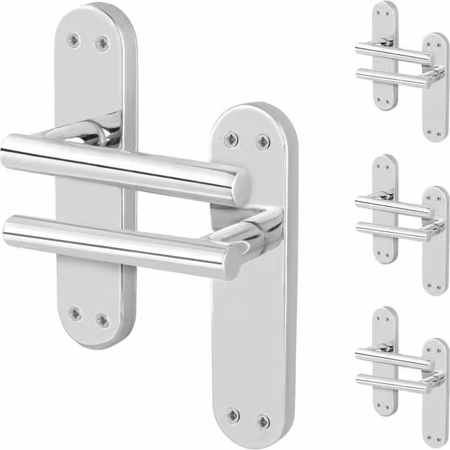 AFIT Chrome T-Bar Door Handles with Long Backplate, Silver, 4 Pairs – 1