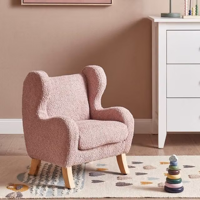 Wyld and Coco Pink Bouclé Armchair for Children with Armrests – 1