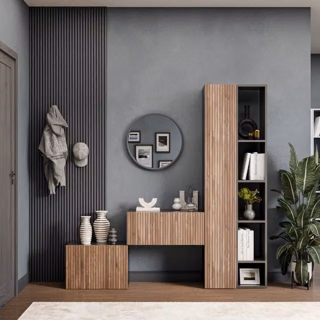 Decorotika Siena Wall Mounted Minimalist Entertainment Center in Black and Alina Pattern