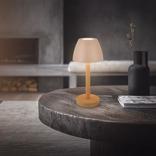 Briloner Rechargeable LED Table Lamp in Beige Wood, Dimmable Touch Control, IP44 Cordless Outdoor Light, W/D/H: 13.5 x 13.5 x 30.0 cm – 4