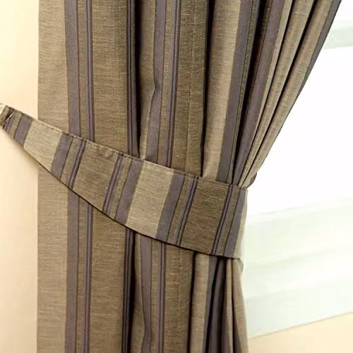 Homescapes Grey and Silver Jacquard Curtain Tie Back Pair with Vertical Stripe Design – 1