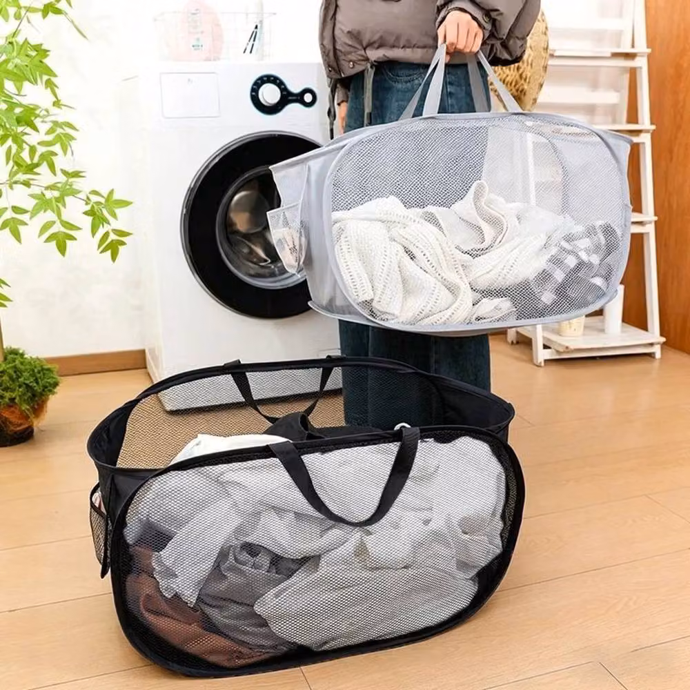 PAWNORA Foldable Mesh Laundry Basket with Handles in Multicolour – 3