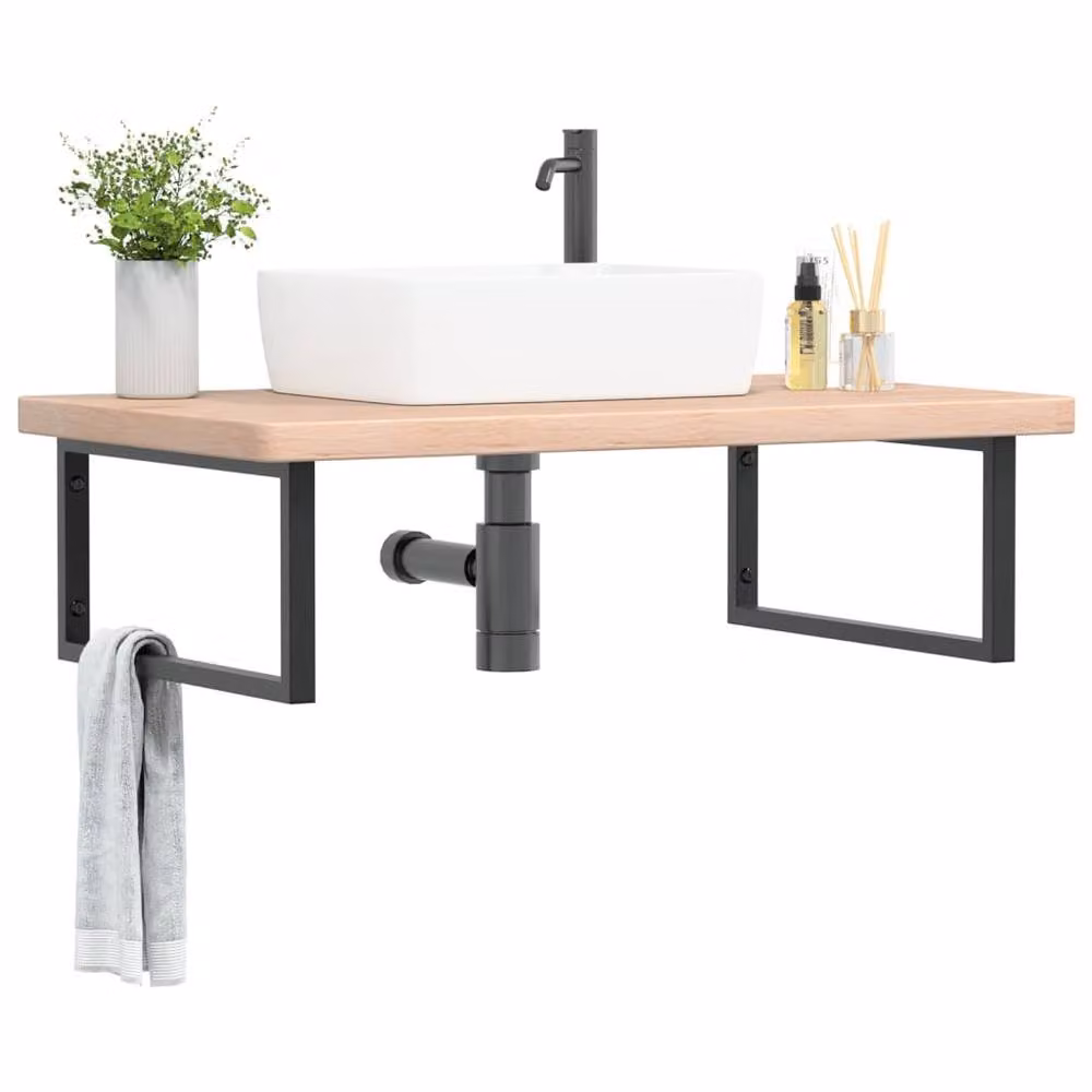 Berkfield Home Wall Mounted Basin Shelf in Brown Oak and Steel