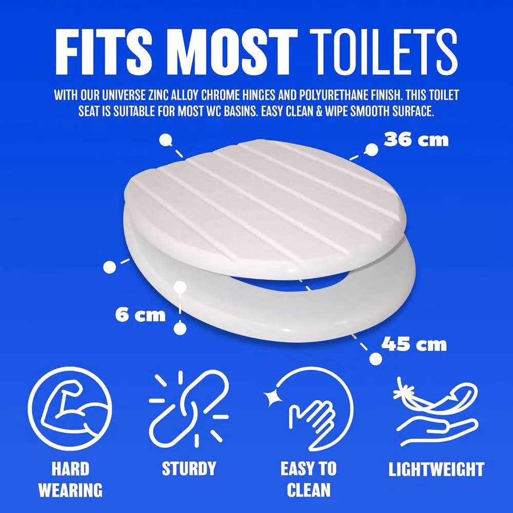 BARGAINS-GALORE White Wooden Oval Toilet Seat with Chrome Fittings – 3