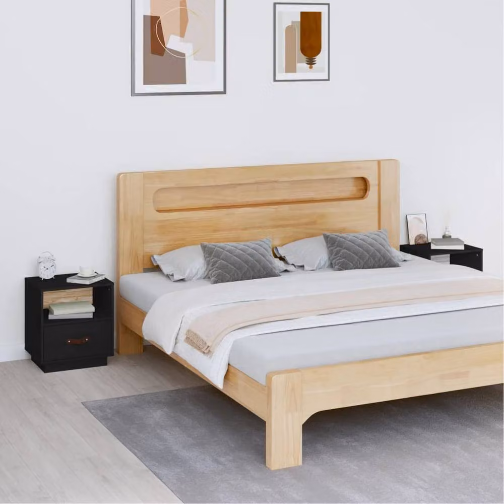 Berkfield Home Set of 2 Black Solid Wood Pine Bedside Cabinets, W/D/H: 40 x 34 x 45 cm – 2