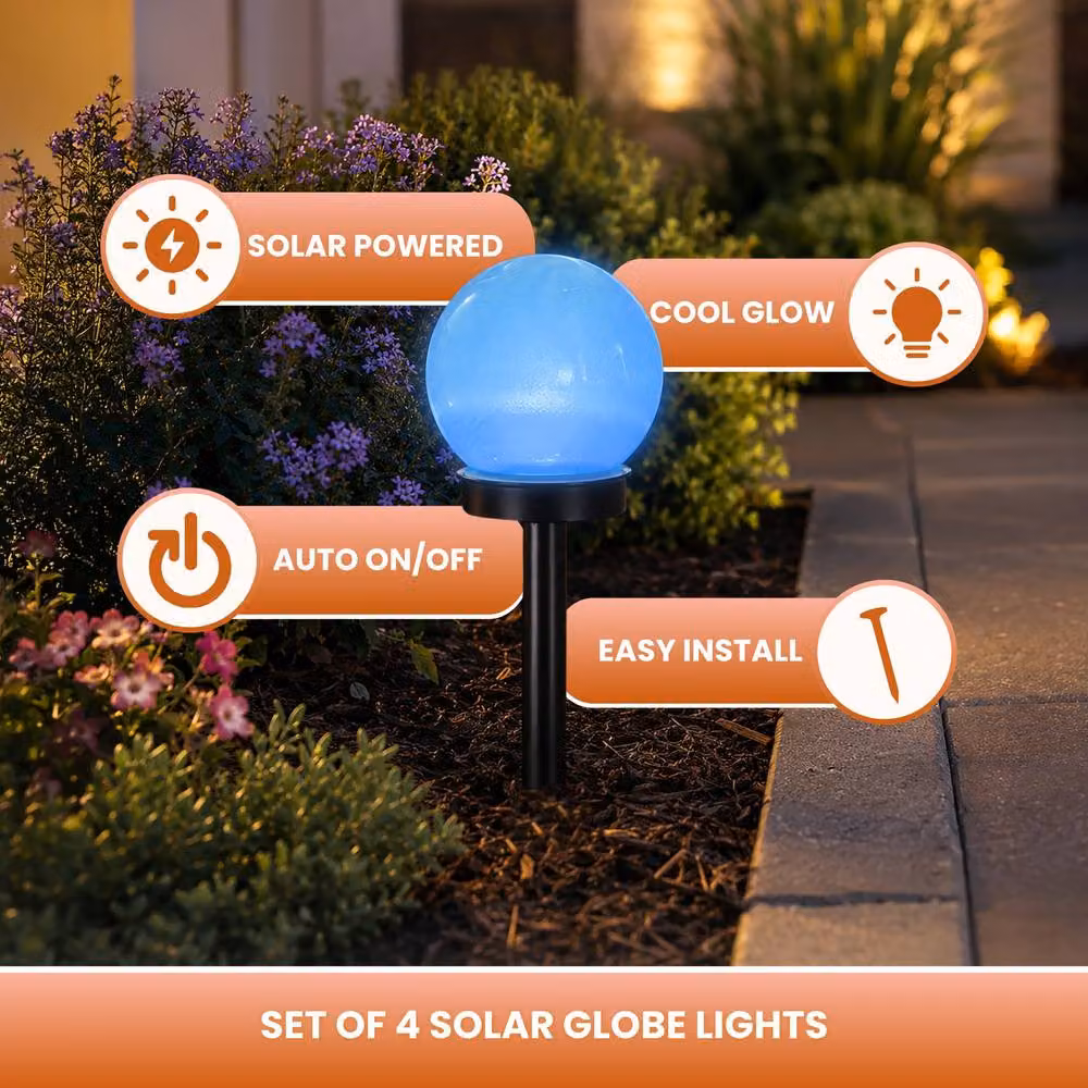 Marco Paul Set of 4 White Solar Powered LED Sphere Orbs with Ground Spike and Dusk Sensor – 3