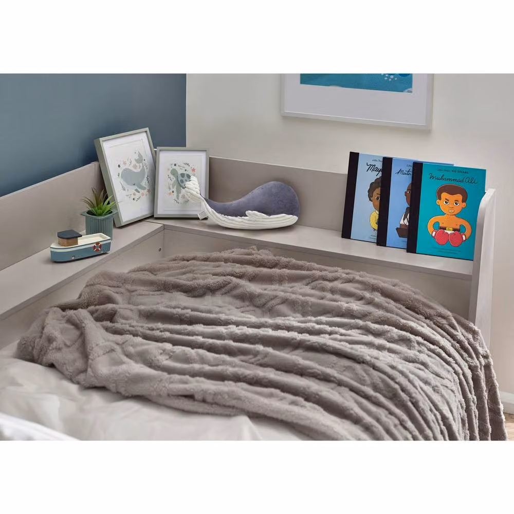 Cheshire Poplar Daybed in Beige with Drawers and Bedside Shelf, W/D/H: 90 x 200 cm – 3