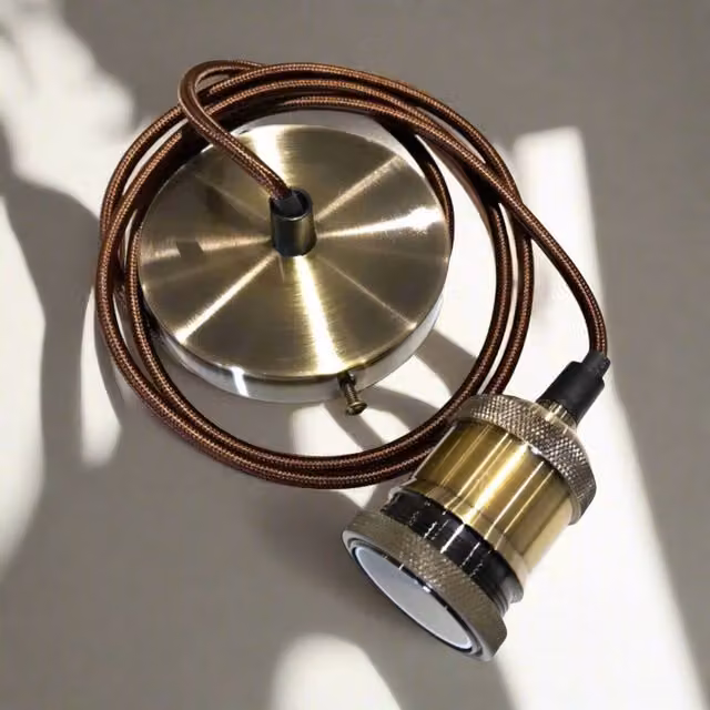 CGC Cassie Adjustable E27 Ceiling Pendant with Matching Ceiling Rose in Antique Brass and Brown