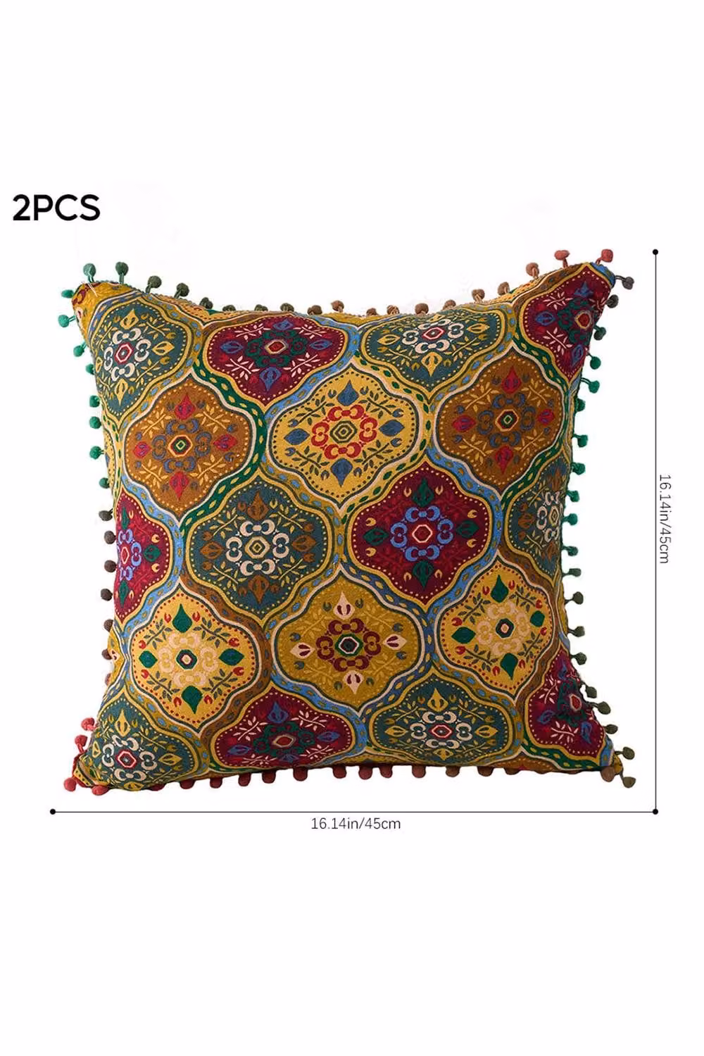 Garden Sanctuary Pack of 2 Yellow and Multicolour Ethnic Pattern Linen Square Throw Pillows with Inserts – 4