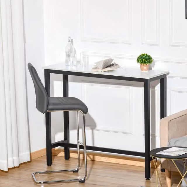 HOMCOM Modern Square Bar Table with Adjustable Footpads in White and Black
