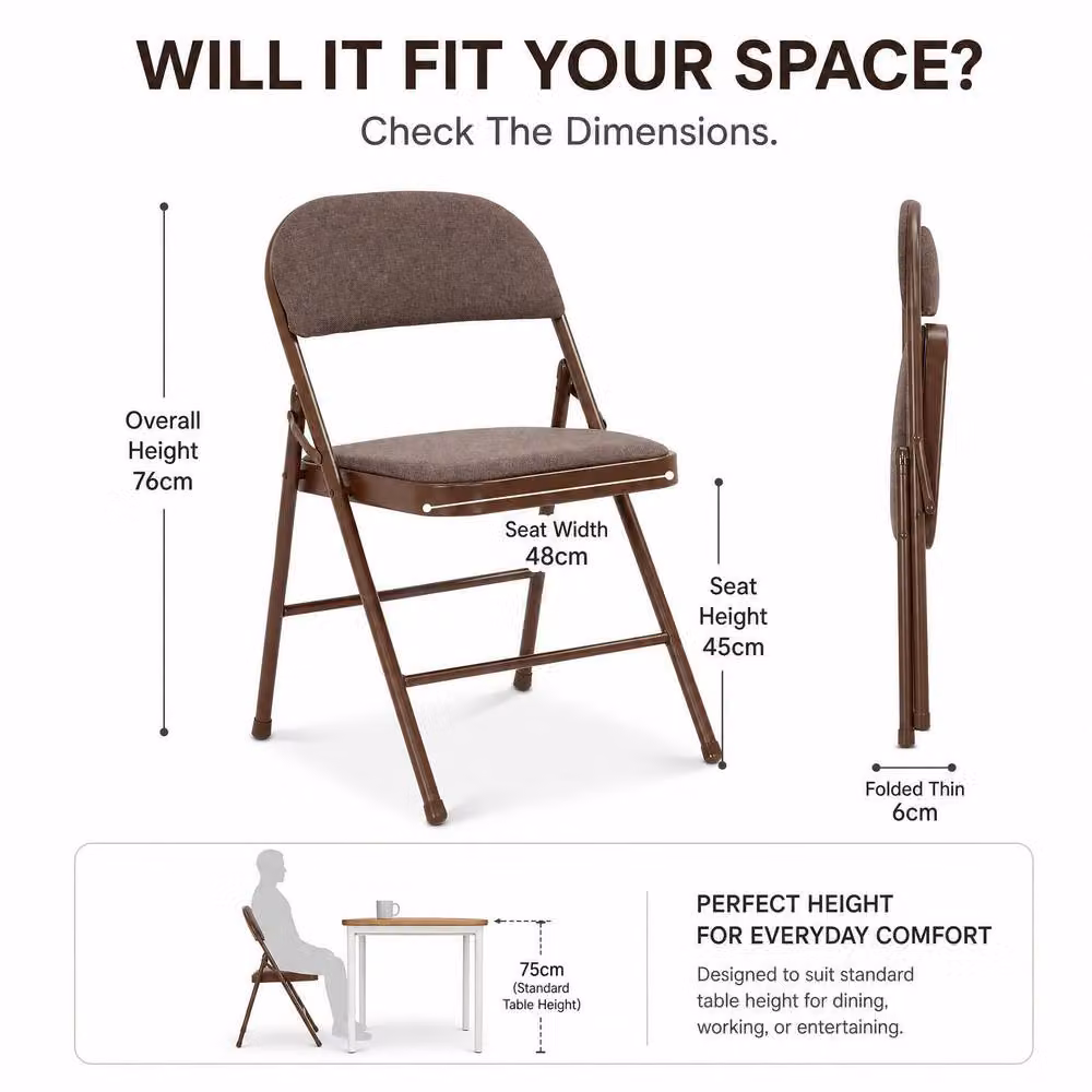 Bravich LTD Pack of 6 Padded Fabric Folding Dining Chairs in Brown – 5