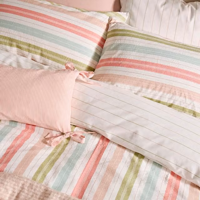 Laura Ashley Sophie Multicolour Striped Seersucker Cotton Housewife Pillowcases, Pack of 2