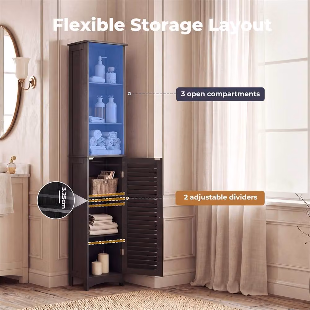 Nordara Black Matt Tall Freestanding Bathroom Storage Cabinet with Internal Shelves and Hinged Doors – 4
