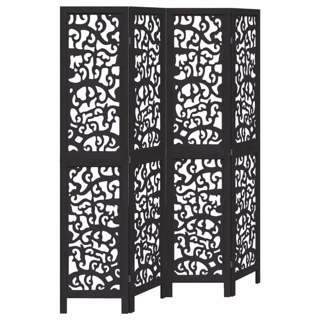 Berkfield Home 4-Panel Black Solid Paulownia Wood Room Divider – 2