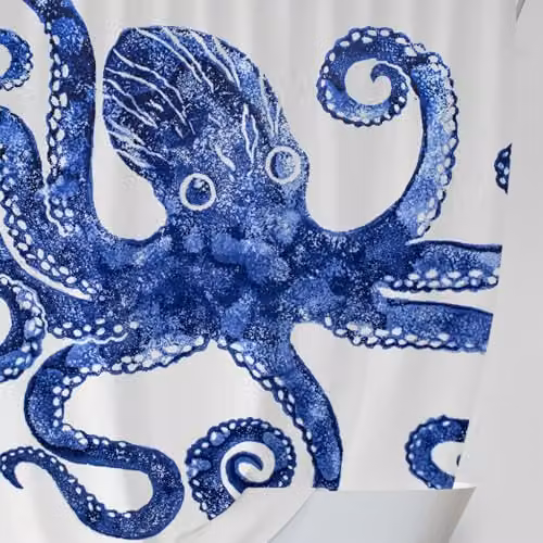 BlissHome Creatures Octopus Design Shower Curtain, Blue and Multicolour, W/H: 180 x 180 cm – 6
