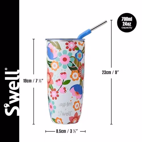 S'well Steffi Lynn Floral Stainless Steel Tumbler, Multicolour, 700ml – 2