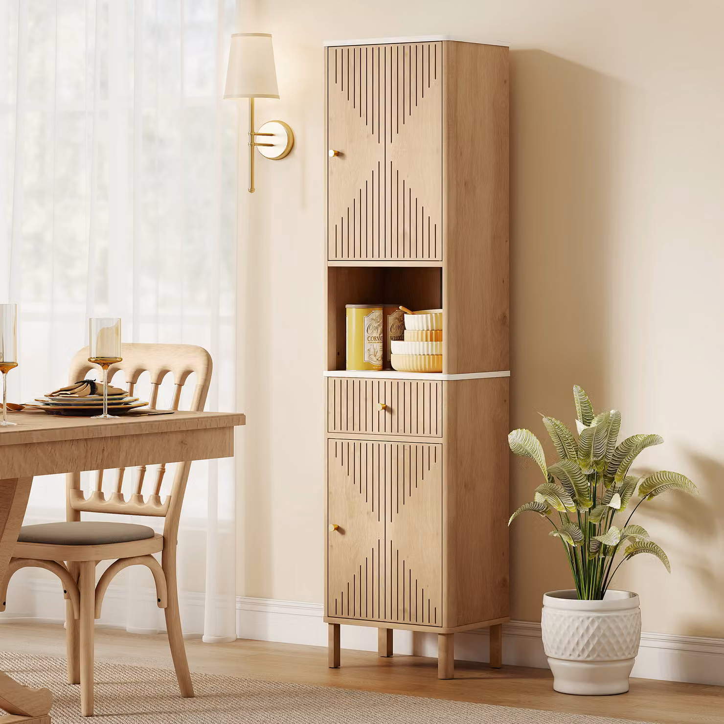 HOMCOM Slim Oak Wood-Effect Bathroom Cabinet with Adjustable Shelves and Silent Rails, Brown – 3