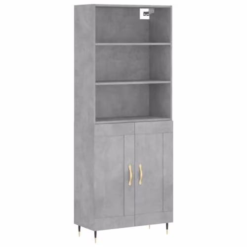 vidaXL Modern Highboard in Grey with Hinged Doors and Internal Shelves, W/D/H: 69.5 x 34 x 180 cm