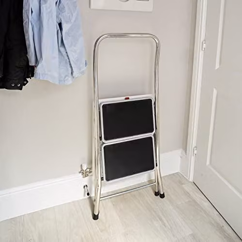 TB Davies 2 Tread High-Rail Aluminium Folding Step Ladder in Silver – 2