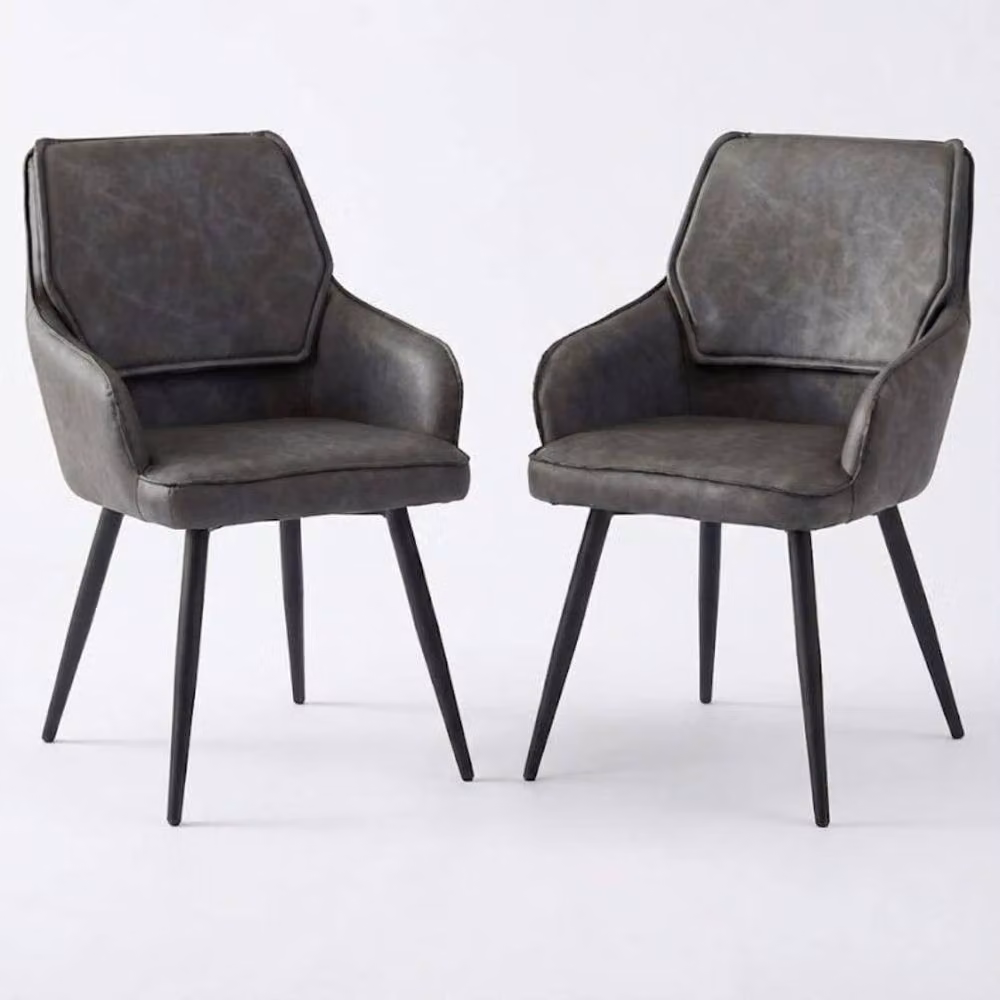 HOME LUXE INTERIOR Palermo Grey PU Leather Dining Chairs Set of 2 with Black Legs – 2