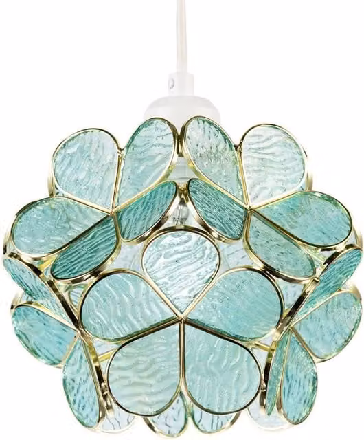 Happy Homewares Floral Petal Pendant Light Shade in Petrol Blue and Gold – 1