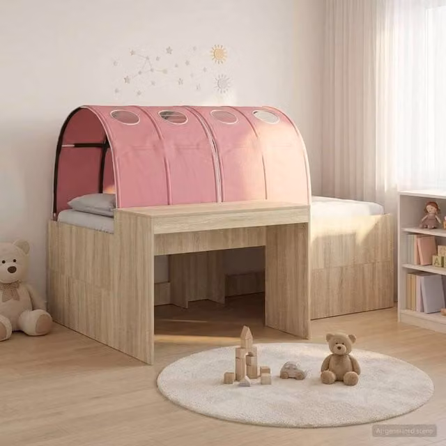 Berkfield Home 3-Piece Bed with Tunnel in Artisan Oak and Pink Engineered Wood – 1