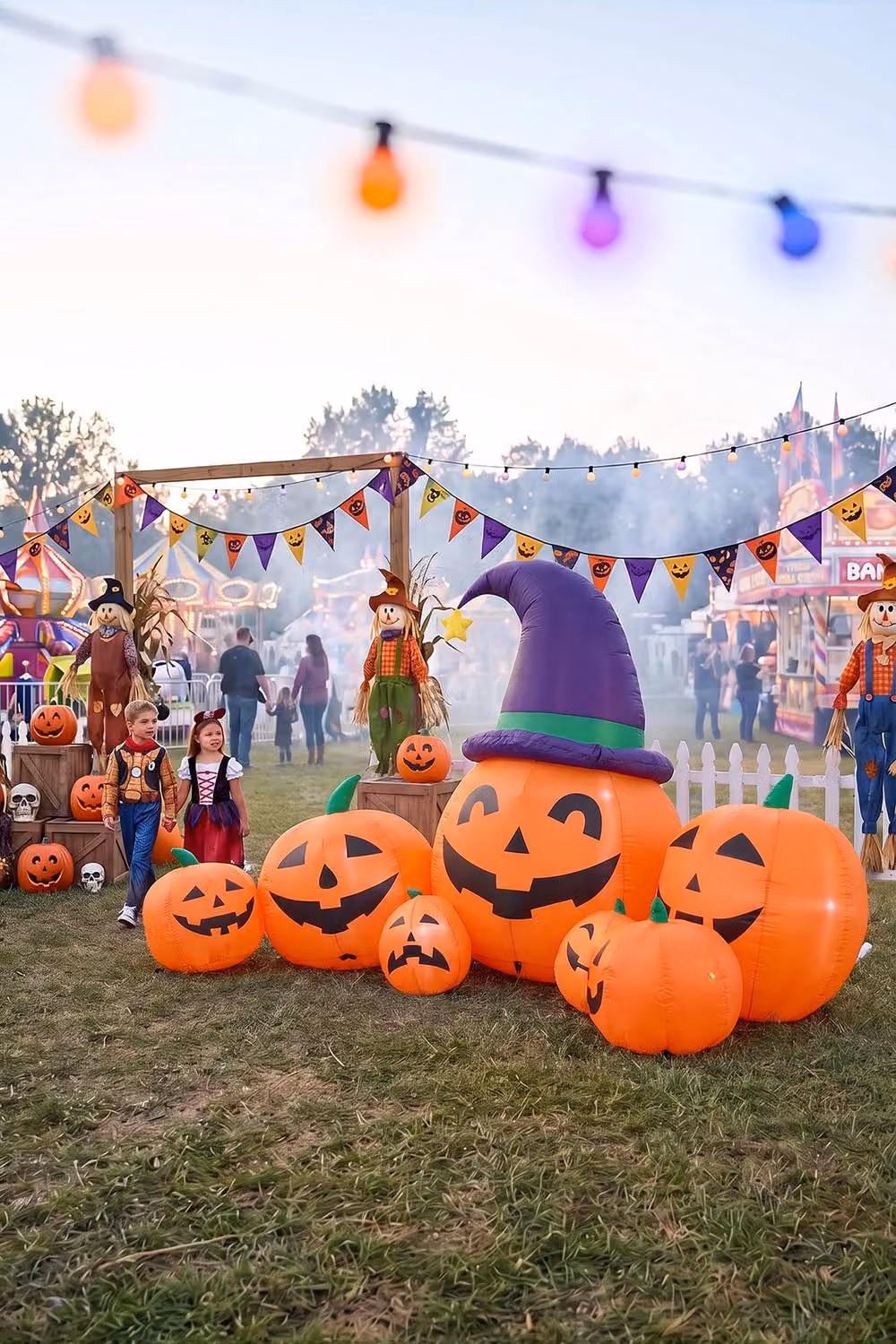 Living and Home 7 FT Halloween Inflatable Pumpkin Family Decoration with LED Lights, Orange and Multicolour – 2