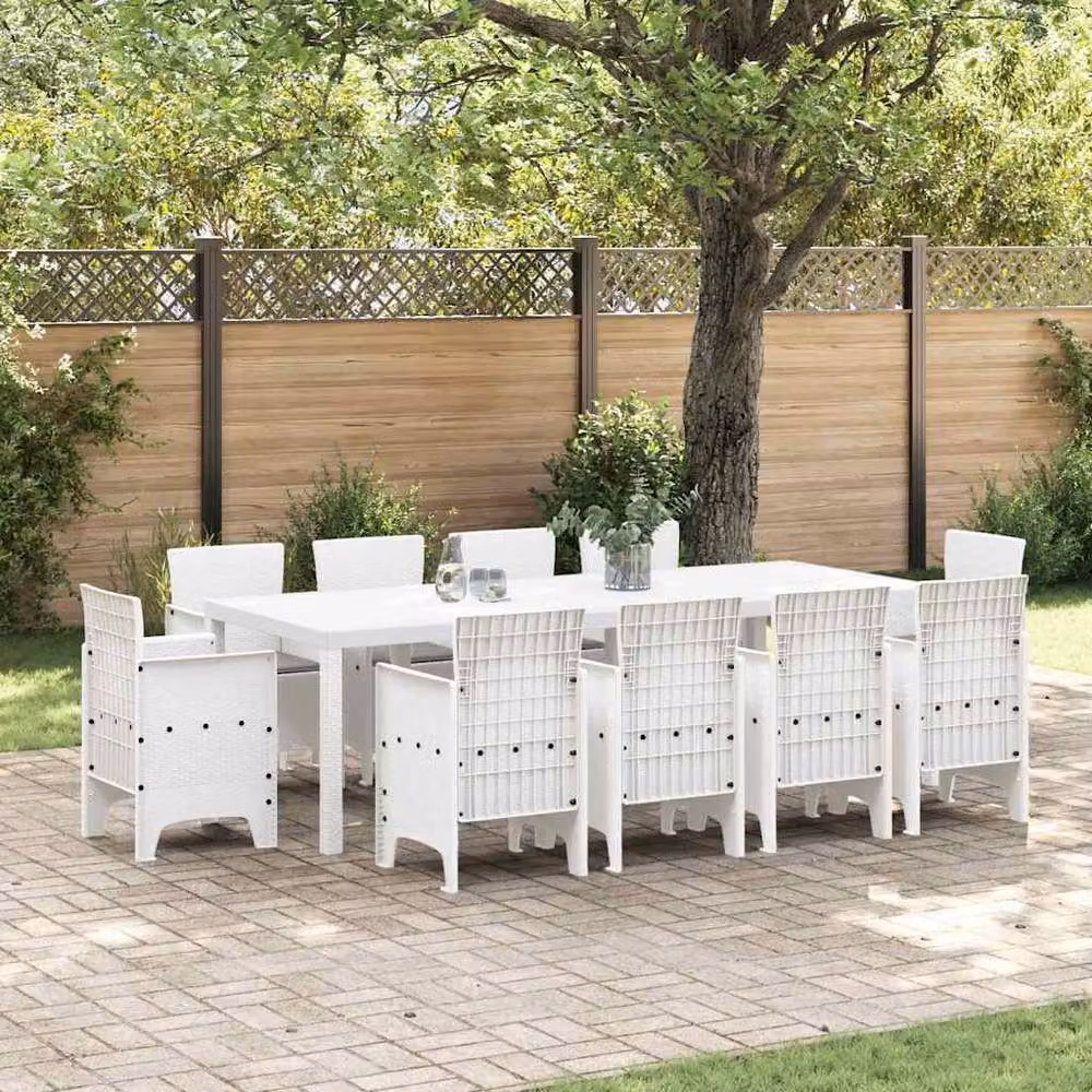 Berkfield Home 11 Piece Modern White Poly Rattan Garden Dining Set with Cushions – 2