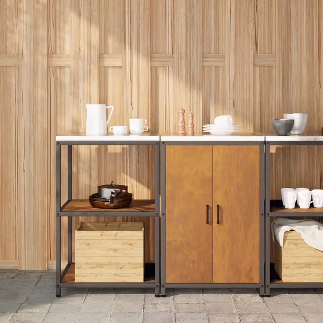 Berkfield Home 2-Piece Kitchen Storage Set in Brown Rusty Weathering Steel with Internal Shelves and Hinged Doors – 1