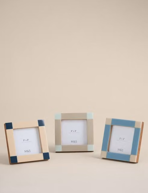 M&S Set of 3 Modern Checked Square Photo Frames, Multicolour, 7.62 x 7.62 cm